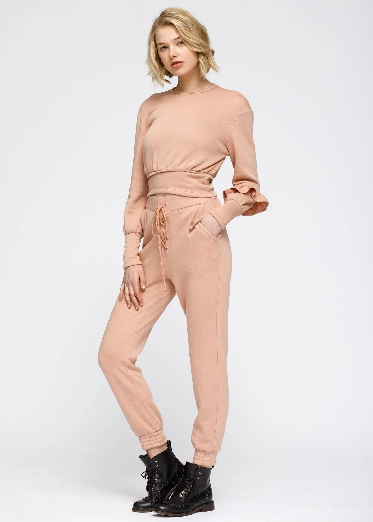 Women's Crewneck Ruffle Sleeve Peplum Sweatshirt