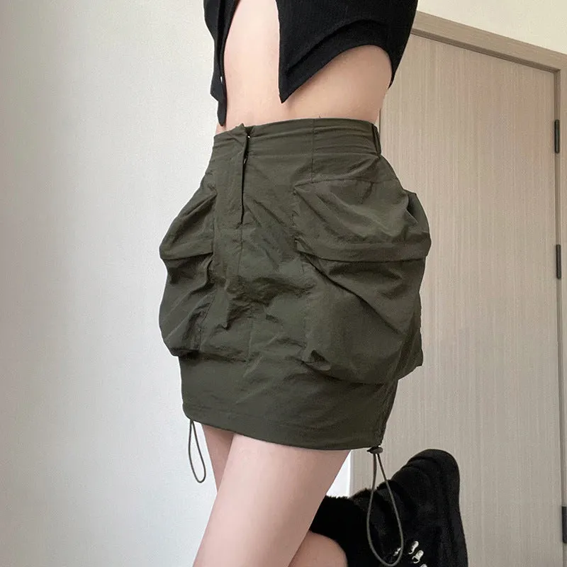 Women's Drawstring Woven Overalls Skirt