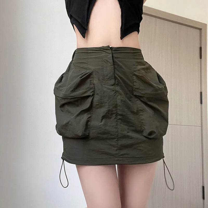 Women's Drawstring Woven Overalls Skirt