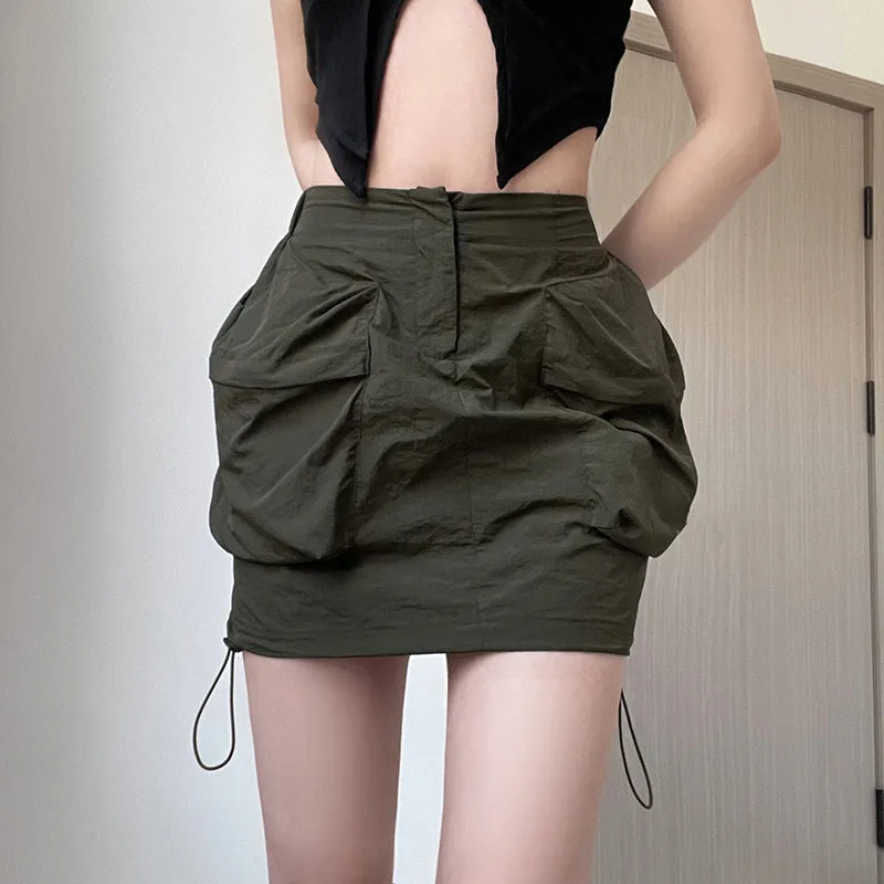 Women's Drawstring Woven Overalls Skirt