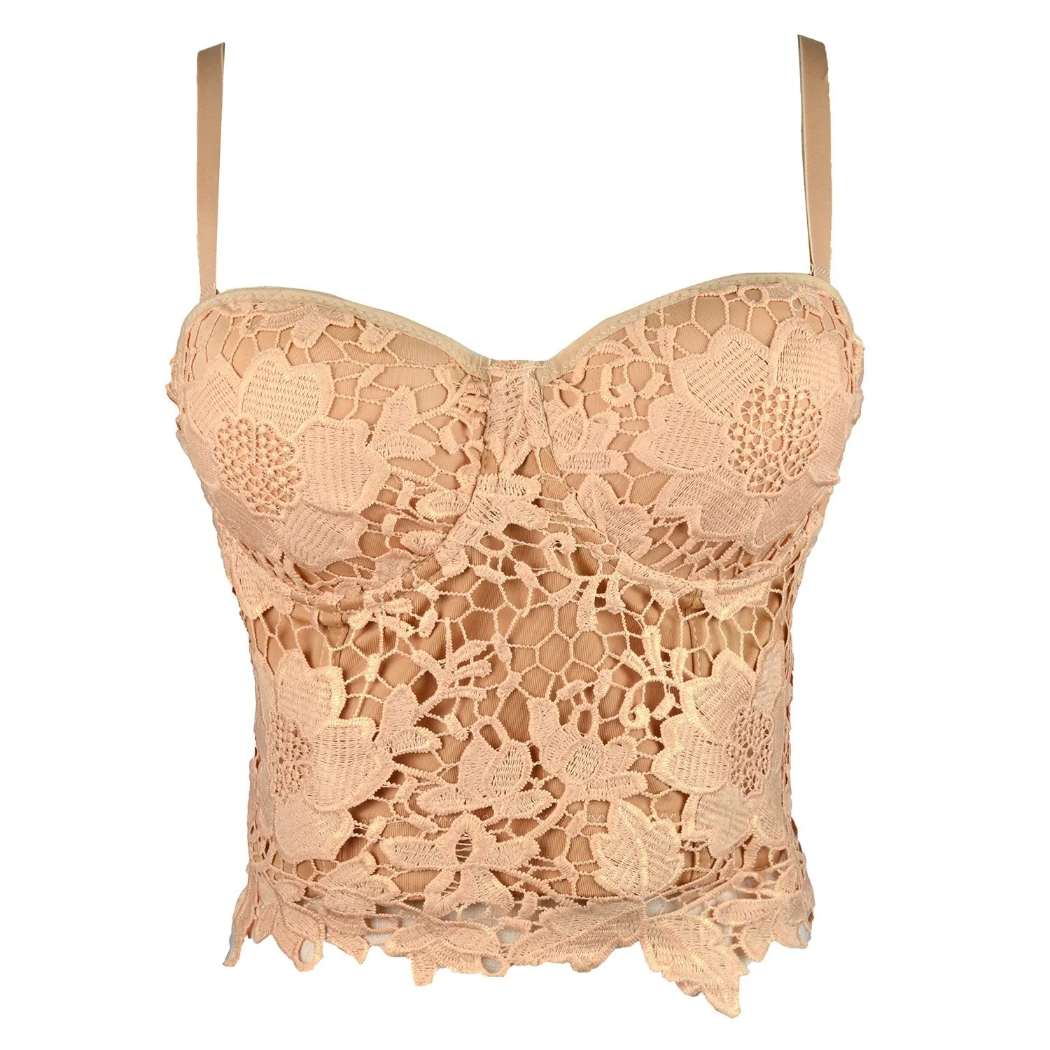 Women's Floral Lace Bustier Crop Top Gothic Corset Bra Tops Gold and Khaki