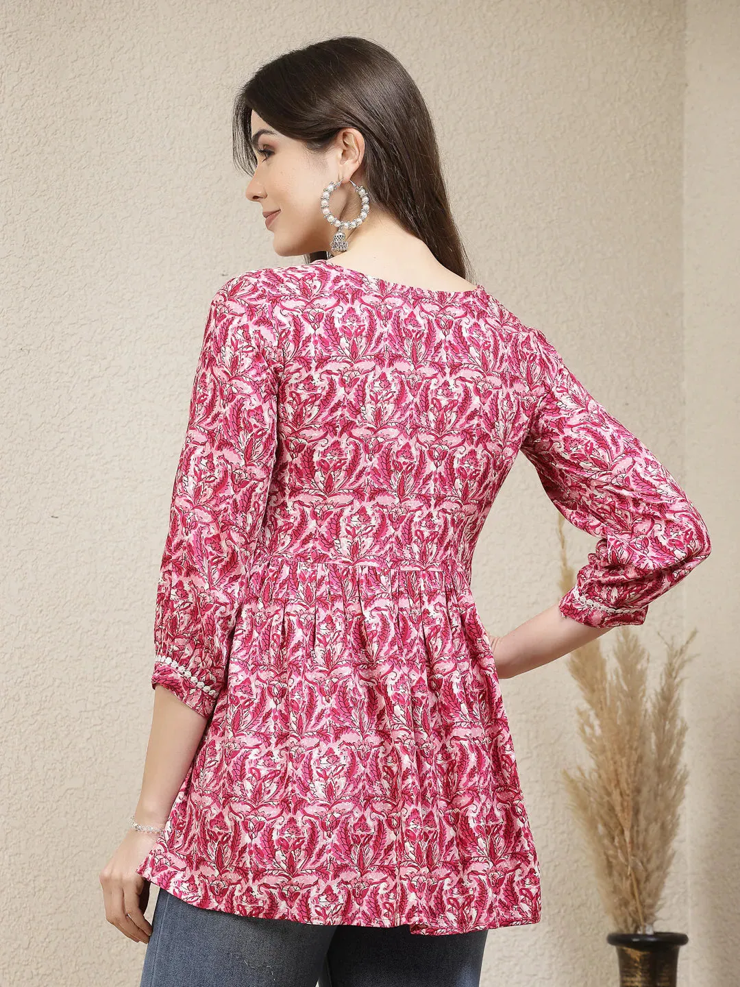 Women's Floral Printed Rayon Peplum Top-TOPMUMTAZ