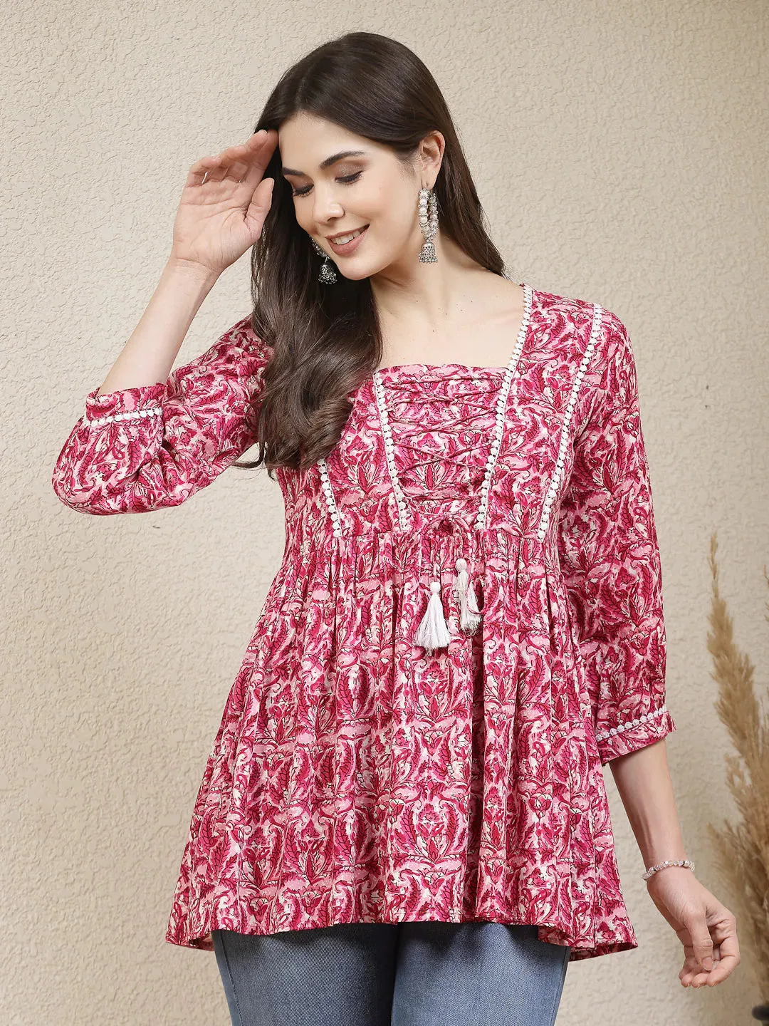 Women's Floral Printed Rayon Peplum Top-TOPMUMTAZ