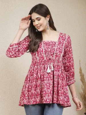 Women's Floral Printed Rayon Peplum Top-TOPMUMTAZ