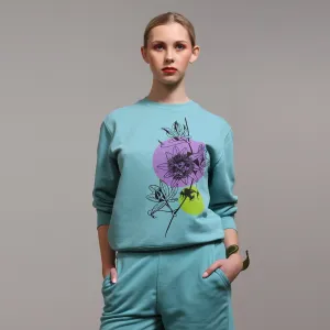 Women's Graphic Sweatshirt | Passion Flower on Teal