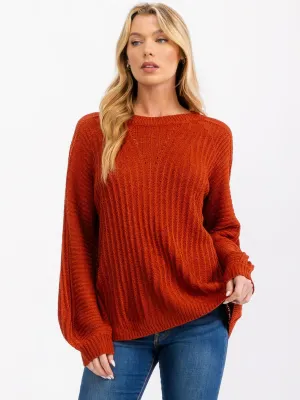 WOMEN'S LONG BALLOON SLEEVE PULLOVER KNIT SWEATER