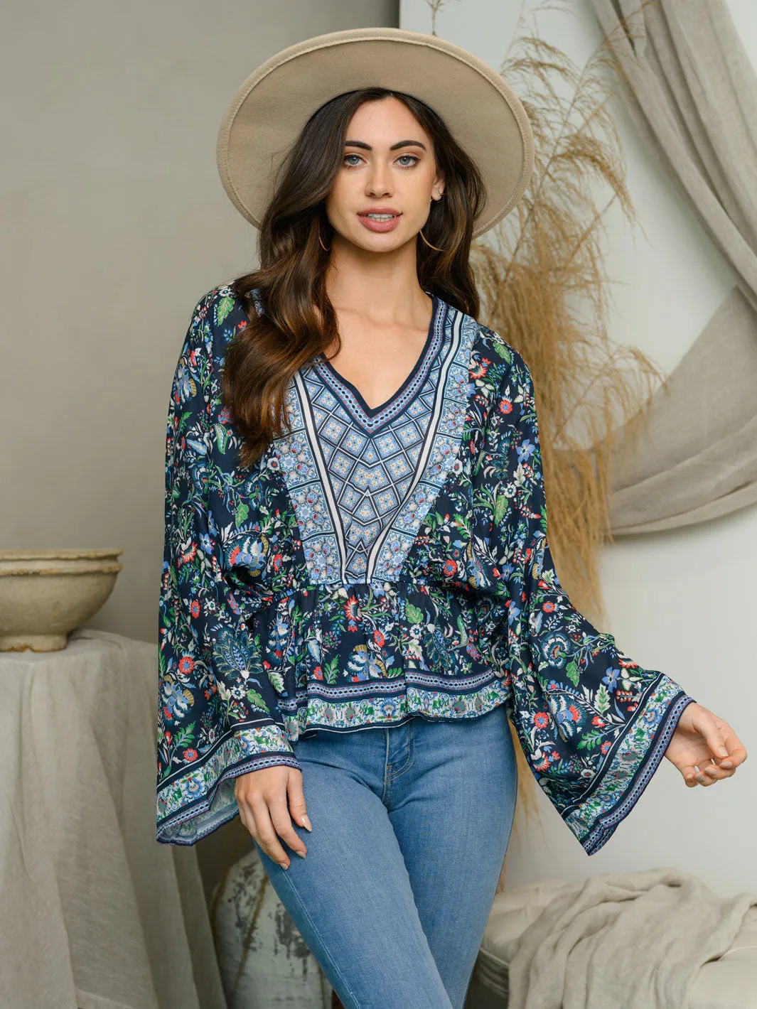 WOMEN'S LONG BELL SLEEVE FLORAL TOP