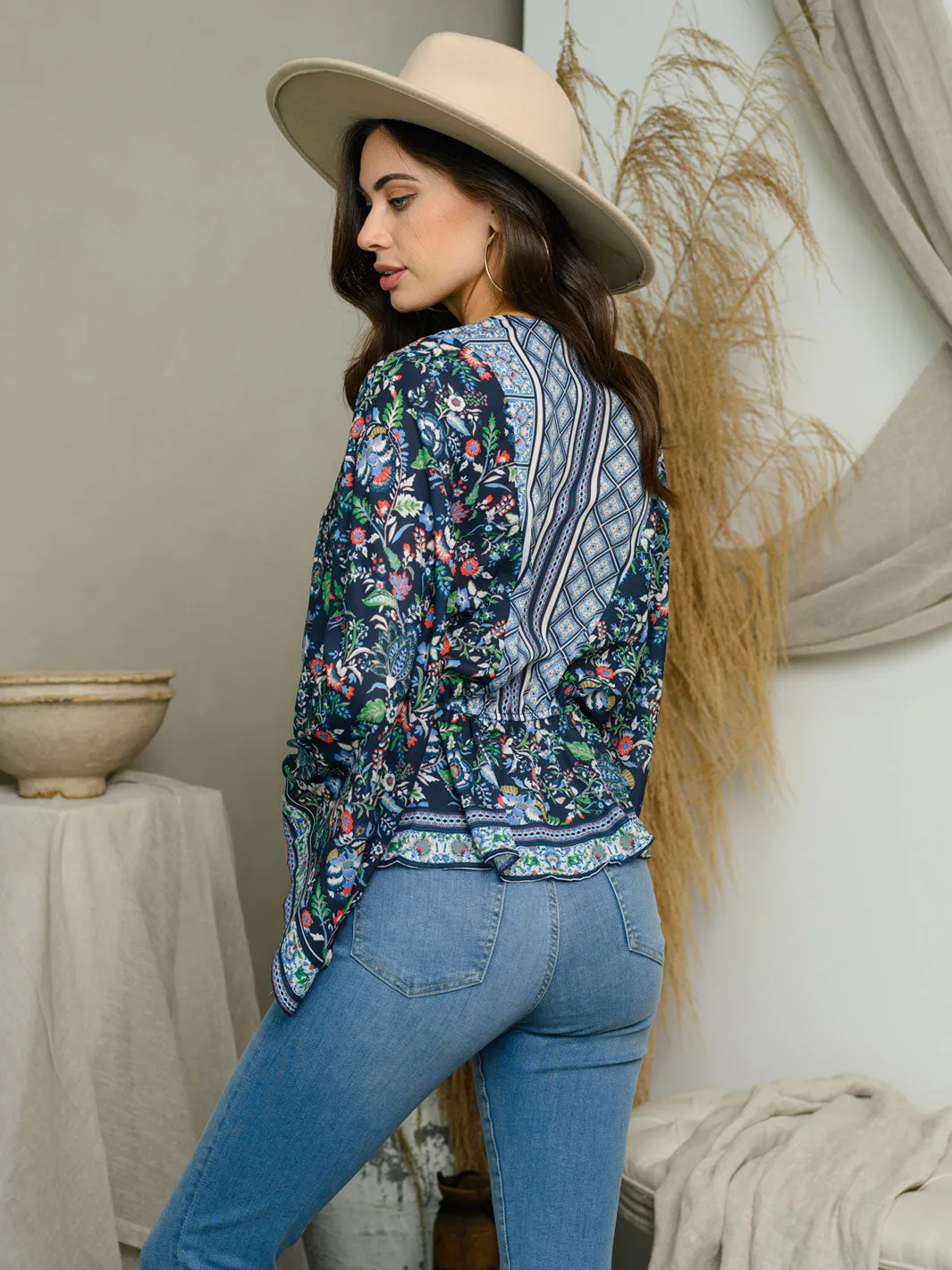 WOMEN'S LONG BELL SLEEVE FLORAL TOP