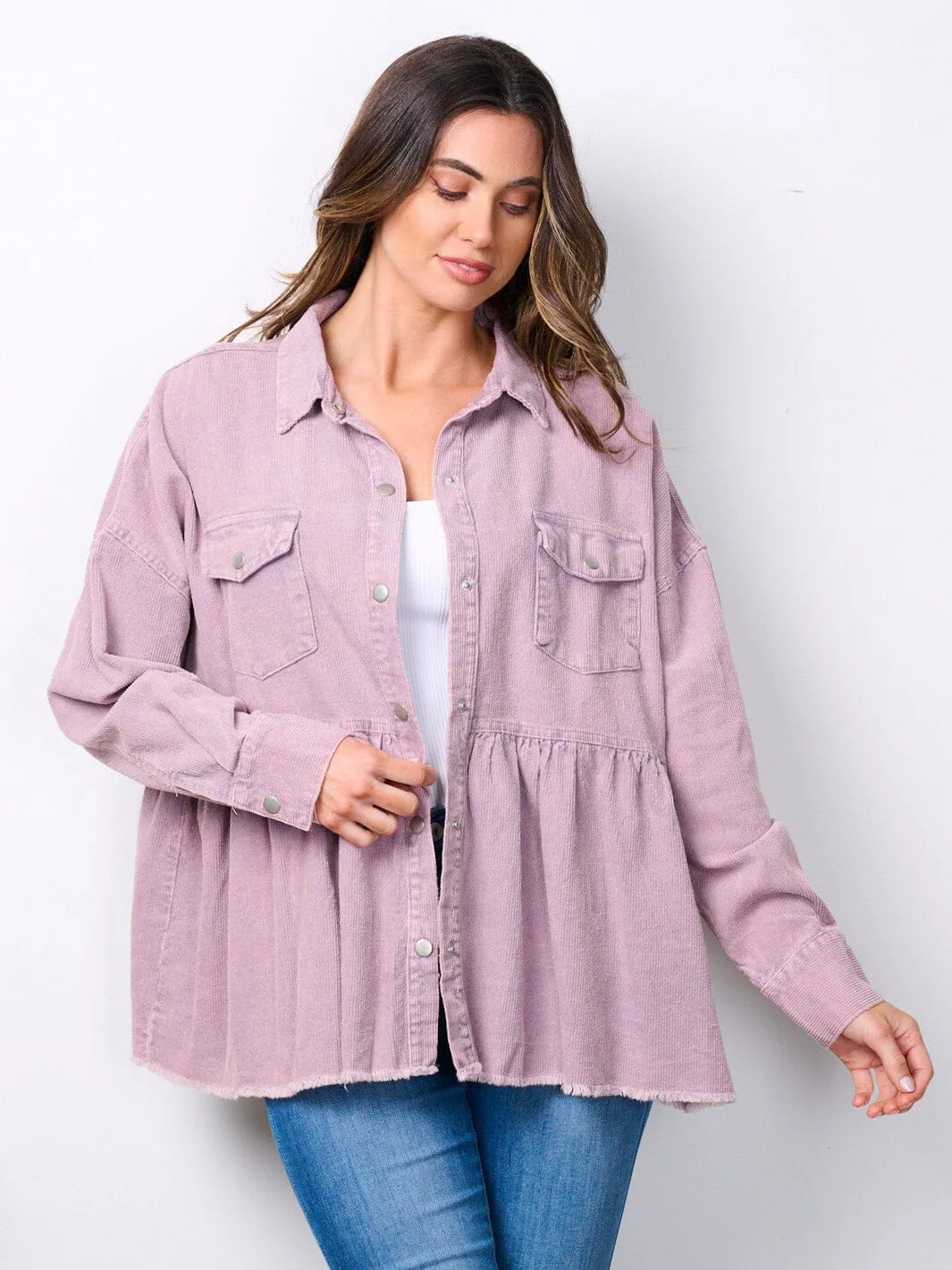 WOMEN'S LONG SLEEVE BUTTON UP RIBBED PEPLUM JACKET
