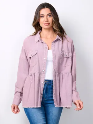 WOMEN'S LONG SLEEVE BUTTON UP RIBBED PEPLUM JACKET