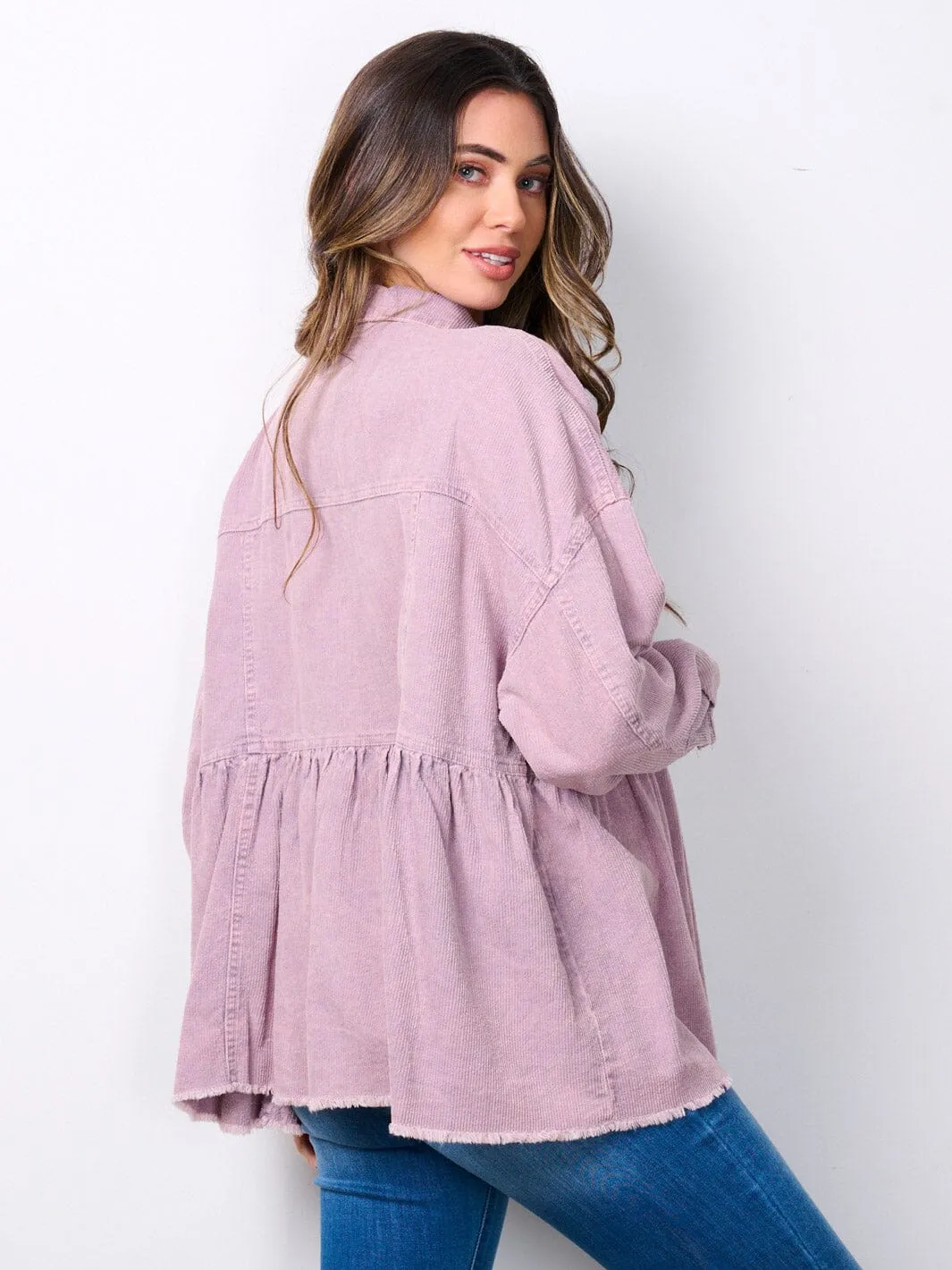 WOMEN'S LONG SLEEVE BUTTON UP RIBBED PEPLUM JACKET