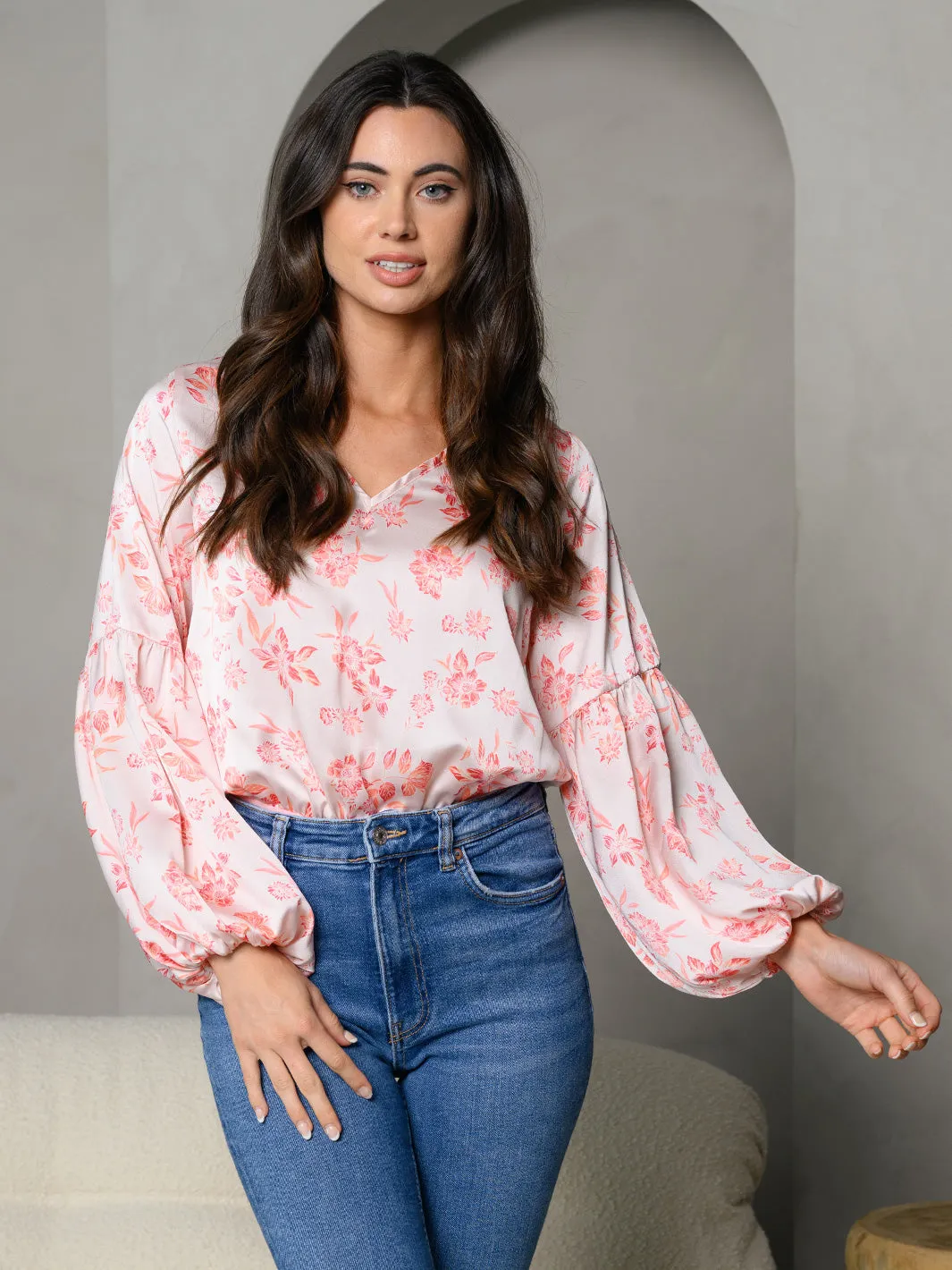 WOMEN'S LONG SLEEVE FLORAL BODYSUIT