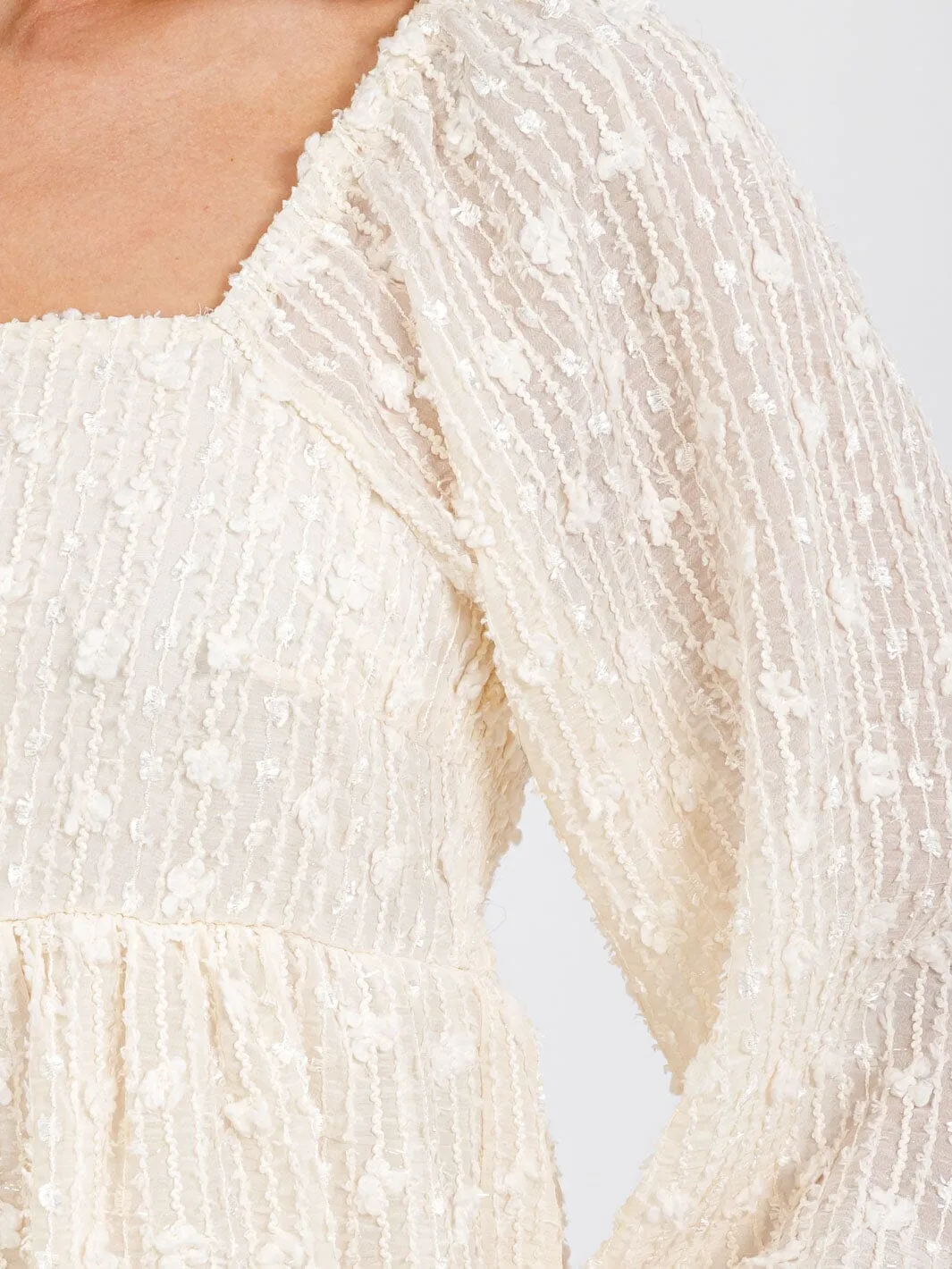 WOMEN'S LONG SLEEVE SQUARE NECK SMOCK SHIMMER PEPLUM BLOUSE TOP