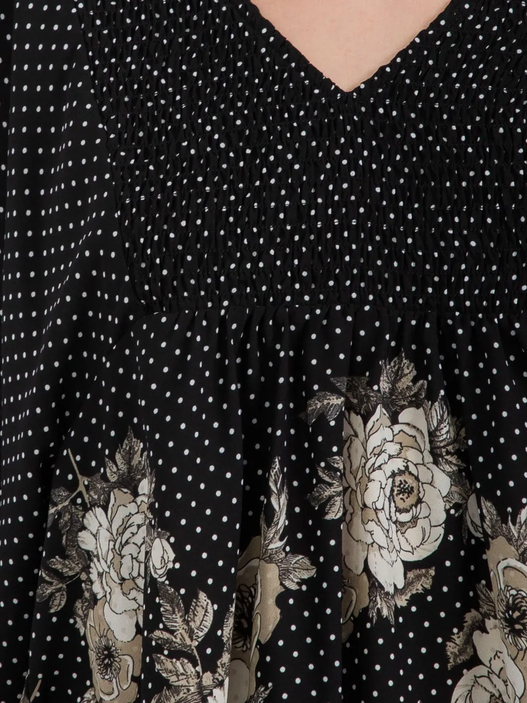 WOMEN'S LONG SLEEVE V-NECK PEPLUM FLORAL BLOUSE