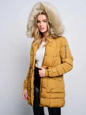 WOMEN'S LONG SLEEVE ZIP UP REMOVABLE HOODIE PUFFER COAT