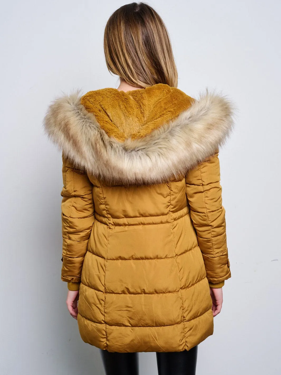 WOMEN'S LONG SLEEVE ZIP UP REMOVABLE HOODIE PUFFER COAT