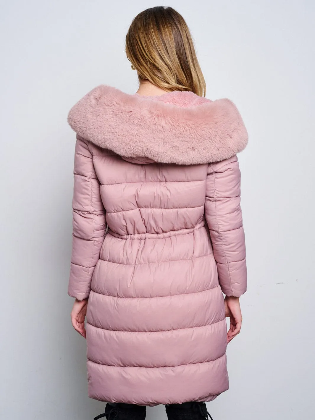 WOMEN'S LONG SLEEVE ZIP UP REMOVABLE SHERPA COLLAR HOODIE PUFFER JACKET