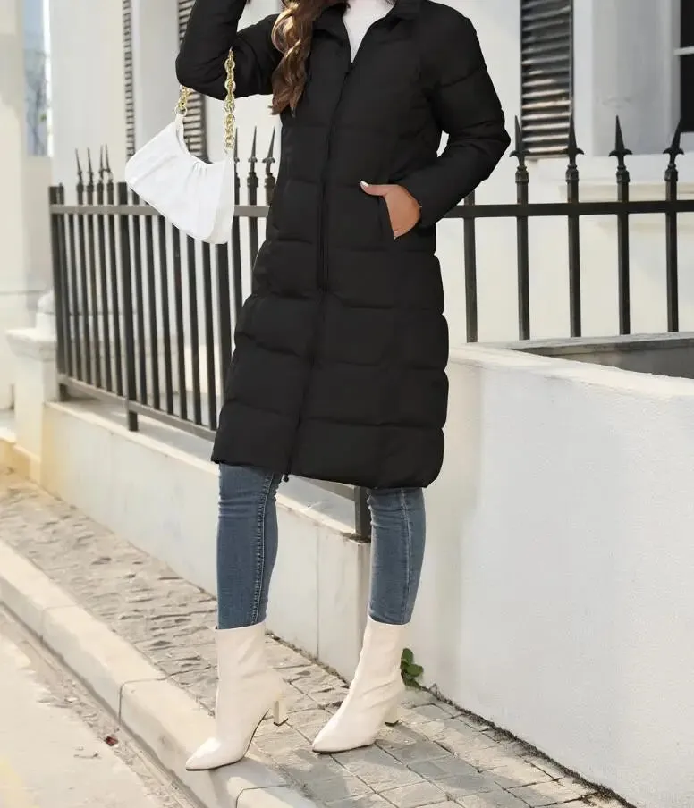Women's Mid-Length Hooded Puffer Coat – Stylish Winter Warmth Plus Sizes