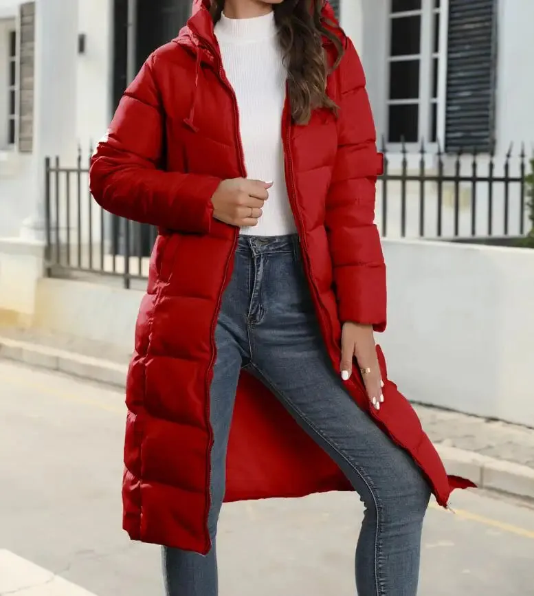 Women's Mid-Length Hooded Puffer Coat – Stylish Winter Warmth Plus Sizes