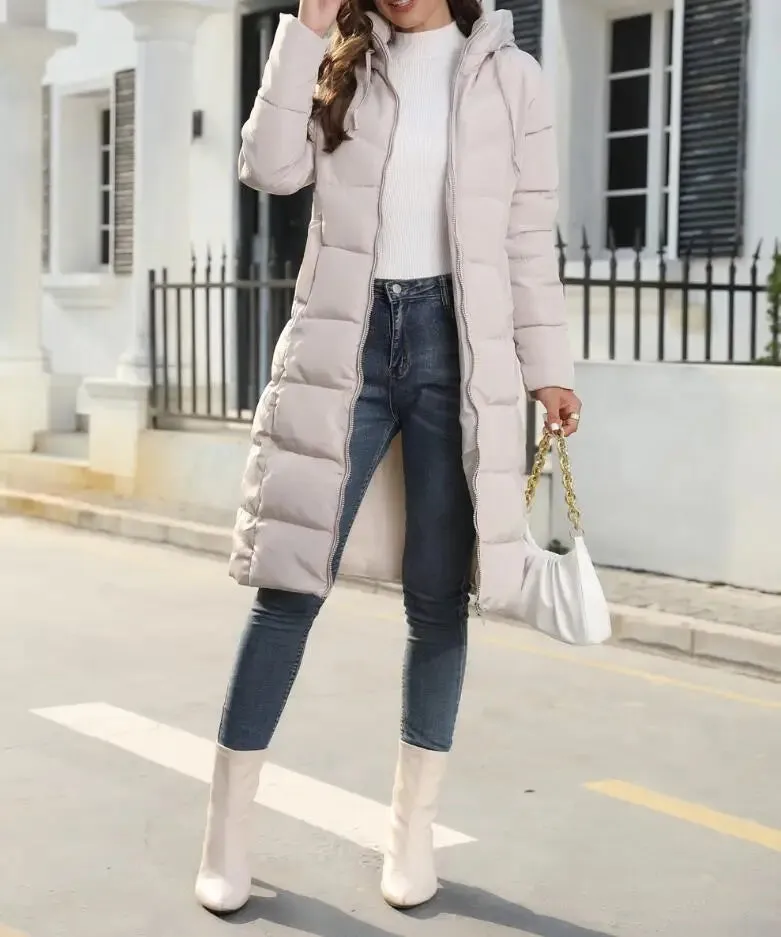 Women's Mid-Length Hooded Puffer Coat – Stylish Winter Warmth Plus Sizes