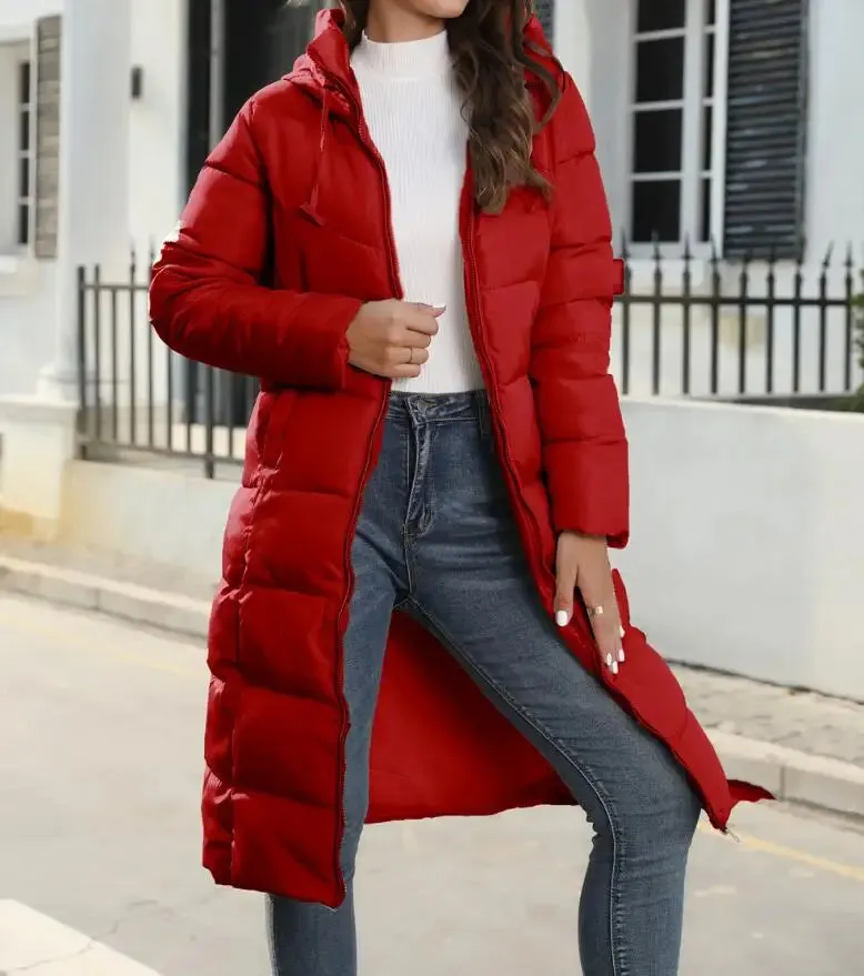 Women's Mid-Length Hooded Puffer Coat – Stylish Winter Warmth Plus Sizes