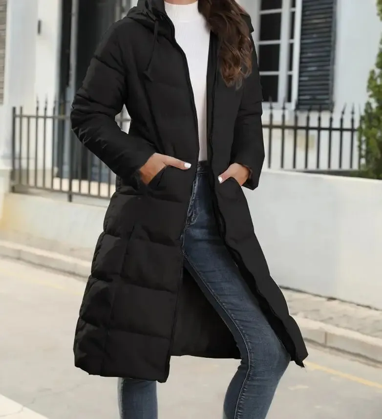 Women's Mid-Length Hooded Puffer Coat – Stylish Winter Warmth Plus Sizes