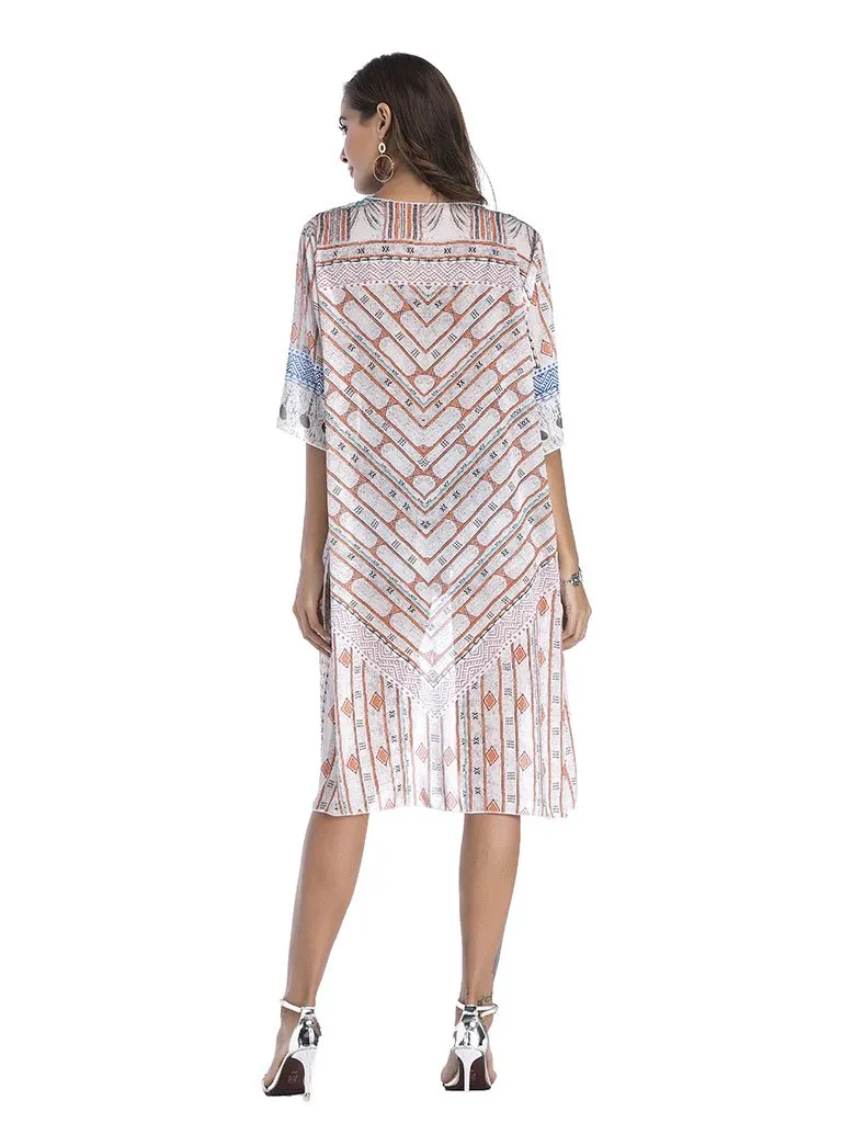 Women's National Printed Long Kimono Cardigan Beach Tops Cover Ups