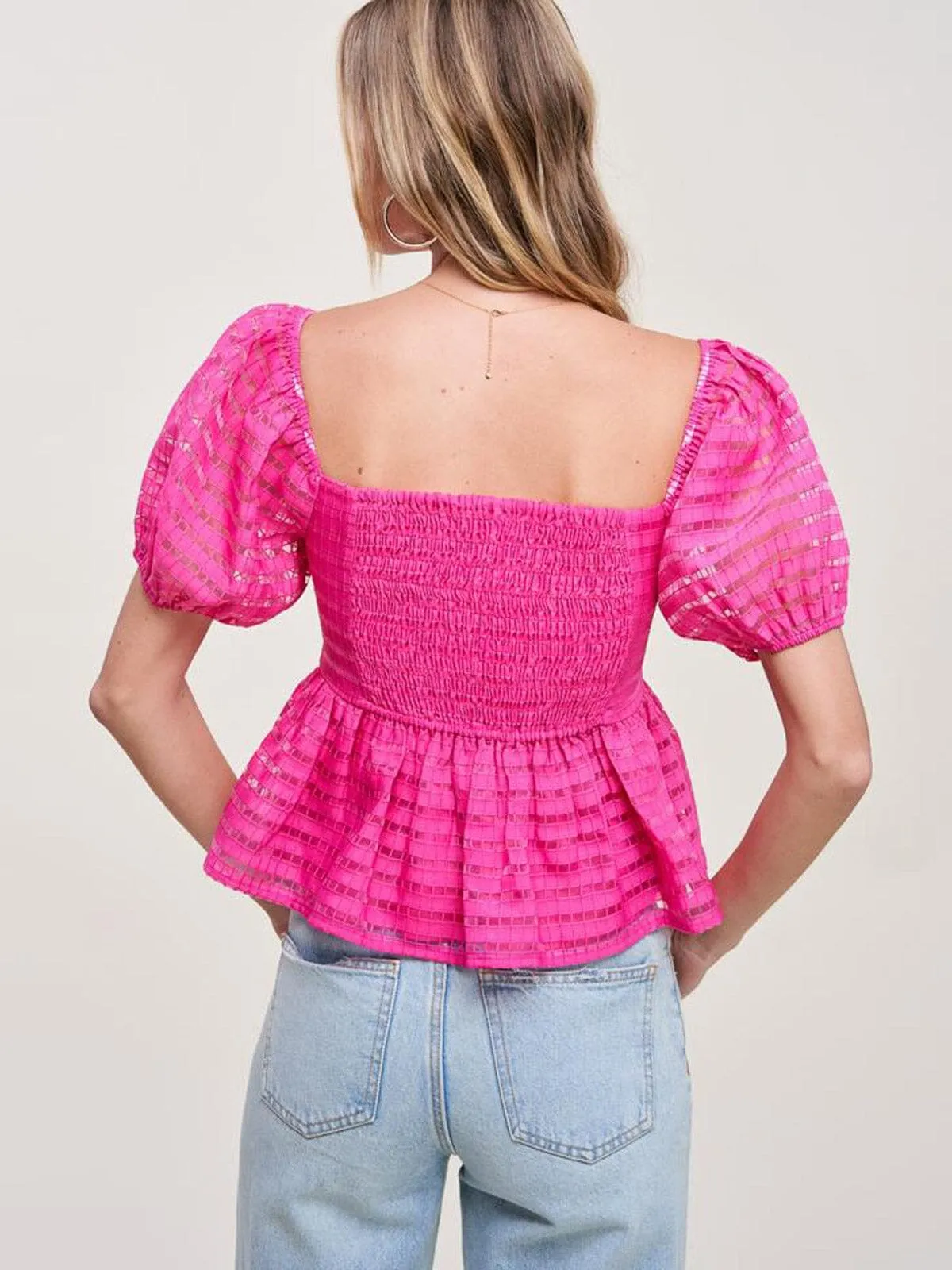 WOMEN'S SHORT SLEEVE SQUARE NECK PEPLUM BLOUSE TOP