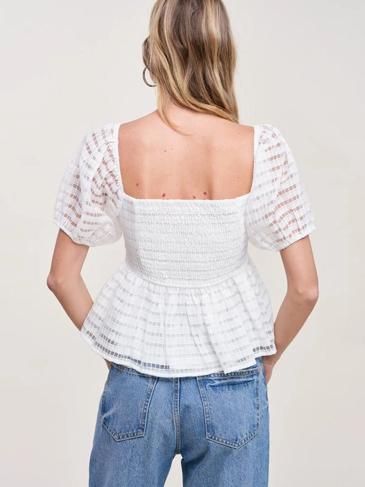 WOMEN'S SHORT SLEEVE SQUARE NECK PEPLUM BLOUSE TOP