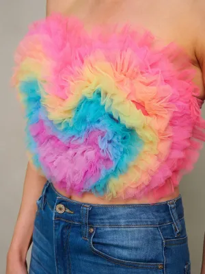 WOMEN'S SLEEVELESS COLORBLOCK RUFFLE TUBE CROP TOP