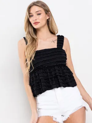WOMEN'S SLEEVELESS RUCHED DETAILED SQUARE NECK PEPLUM TANK TOP