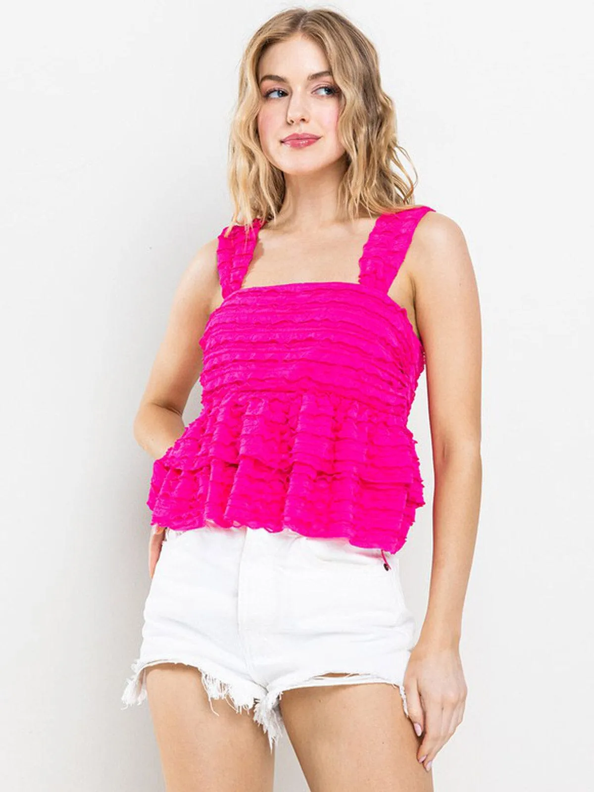 WOMEN'S SLEEVELESS RUCHED DETAILED SQUARE NECK PEPLUM TANK TOP