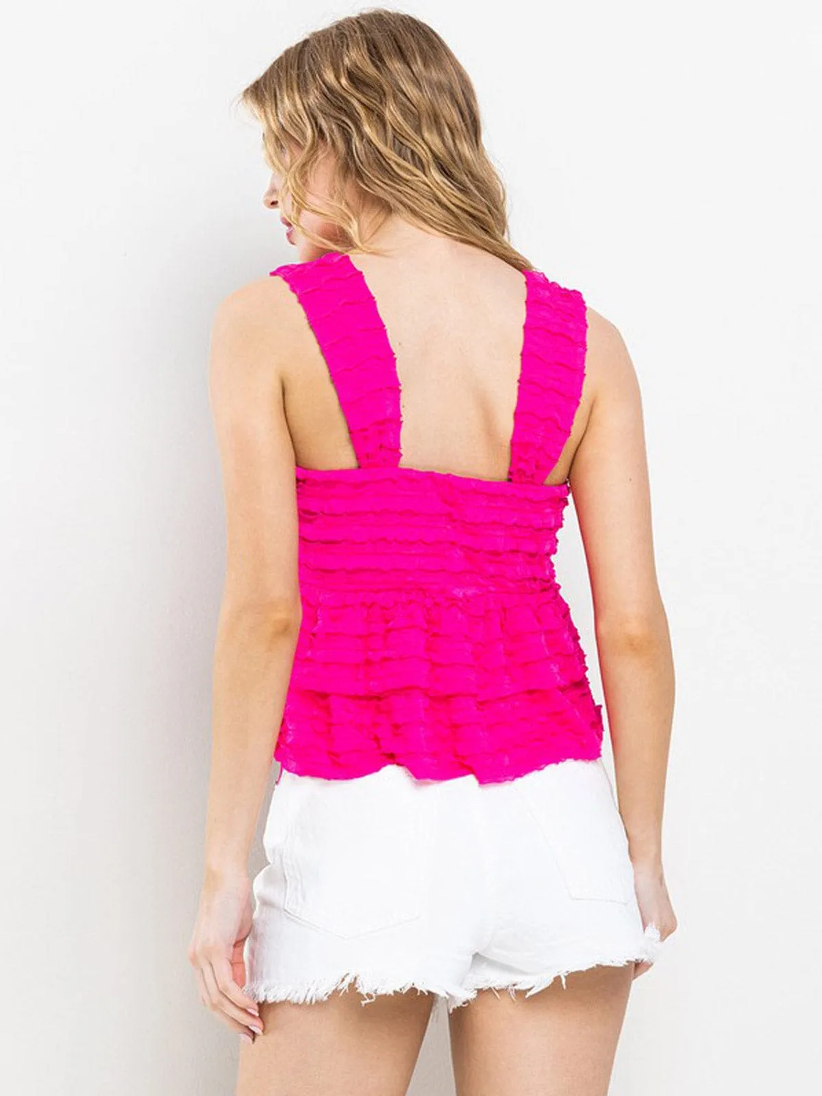 WOMEN'S SLEEVELESS RUCHED DETAILED SQUARE NECK PEPLUM TANK TOP
