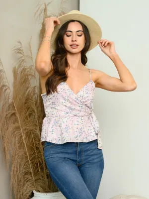 WOMEN'S SLEEVELESS WRAP FLORAL TOP