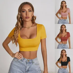 Women's Square Collar Cropped Sexy Slim Crop Tops