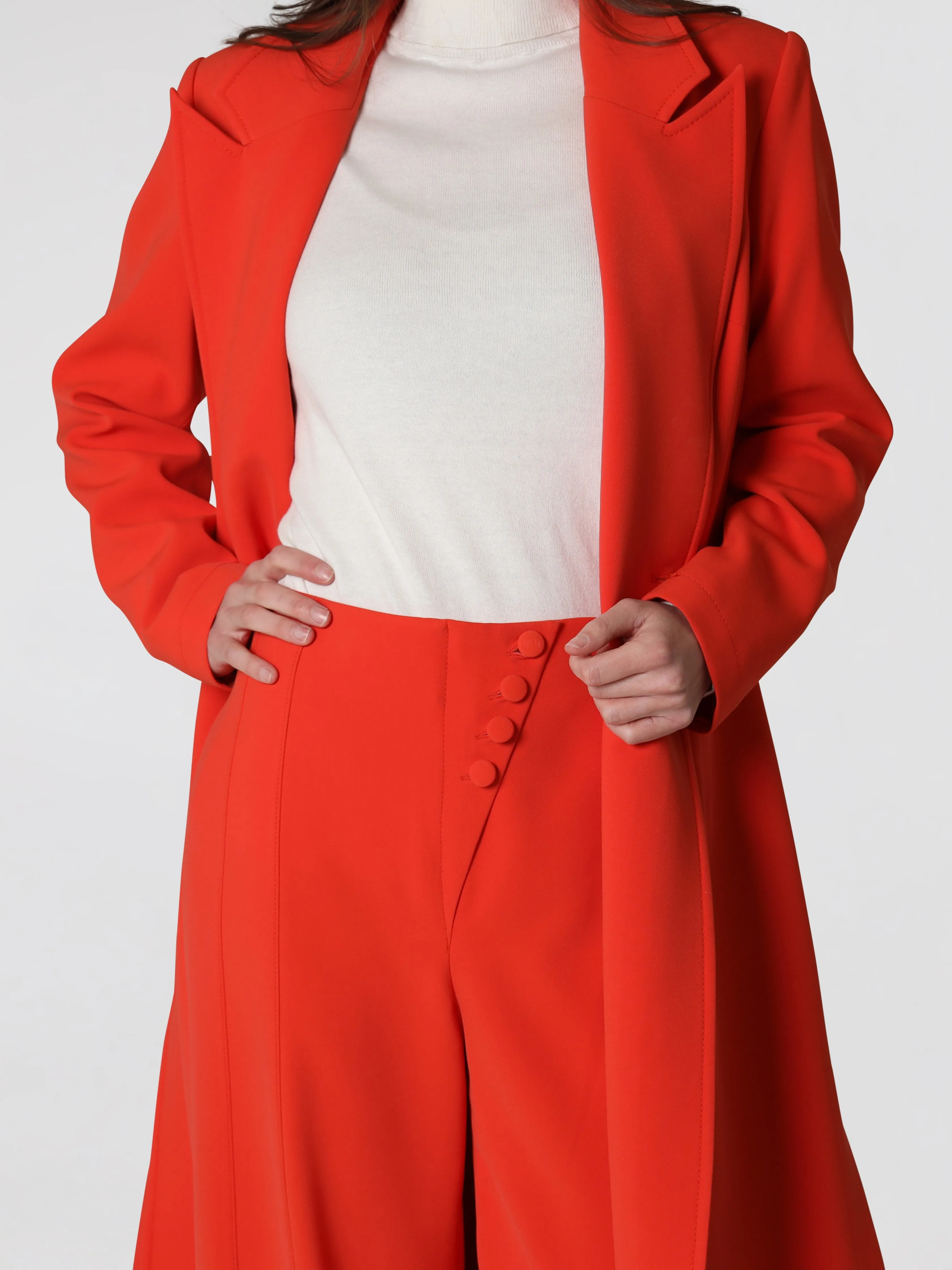 Women's Straight Pants with Slanted Button In Red Orange