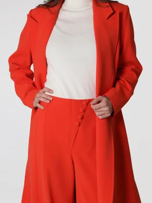 Women's Straight Pants with Slanted Button In Red Orange