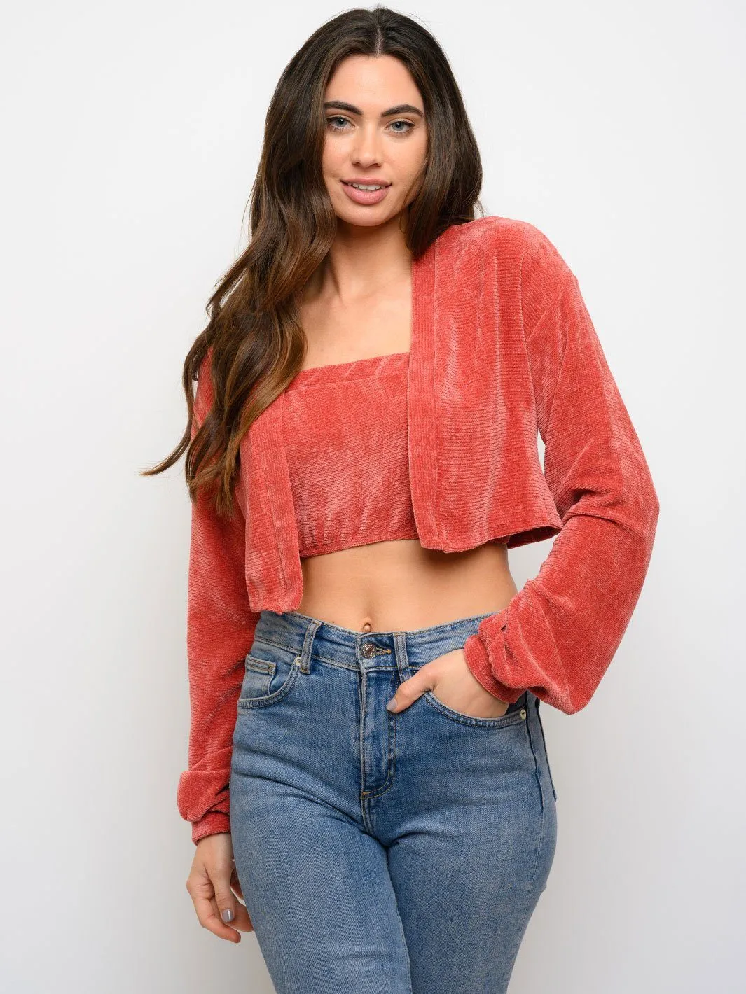 WOMEN'S TUBE TOP & LONG SLEEVE CARDIGAN SET TOP