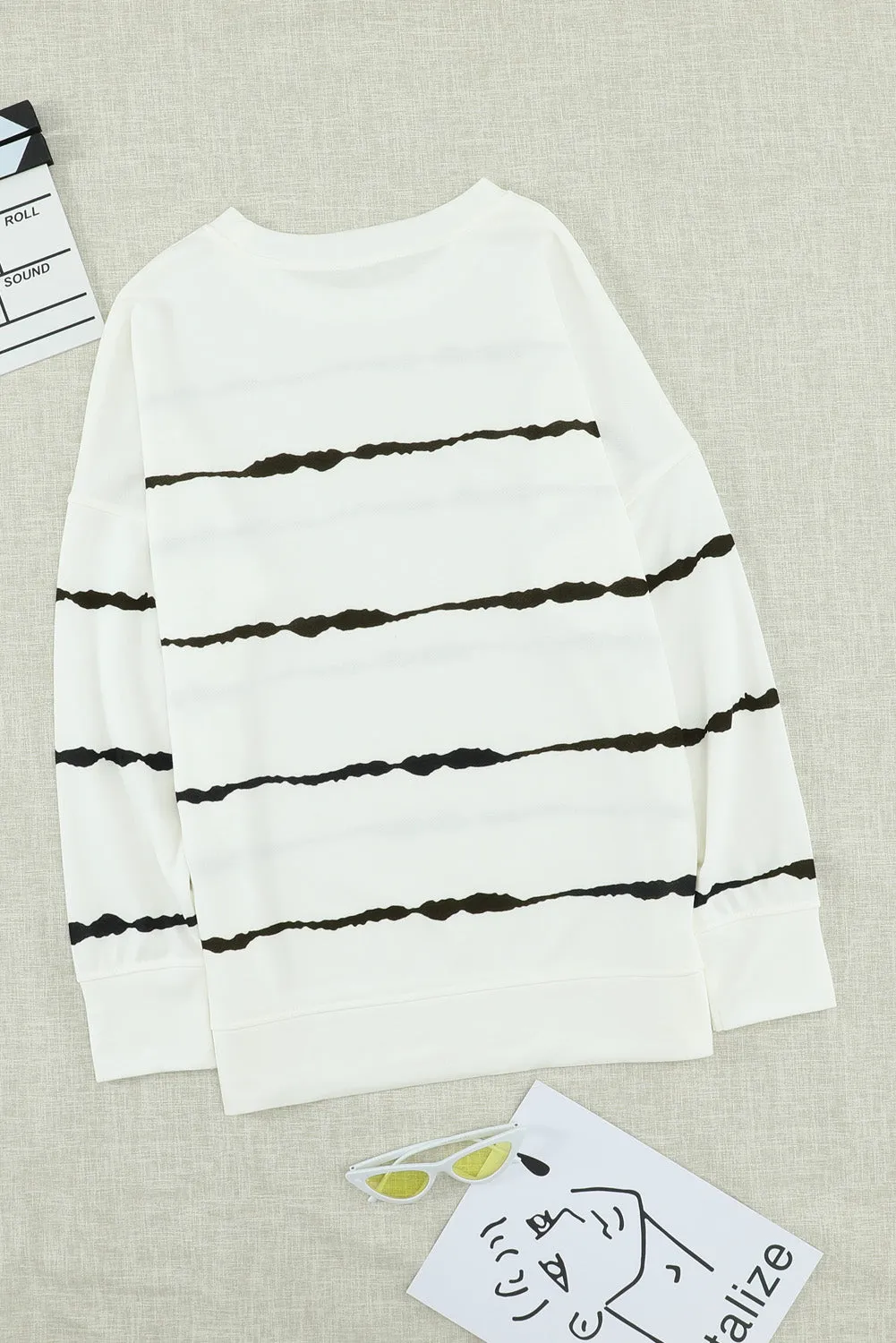 Women's White Tie-dye Stripes Sweatshirt