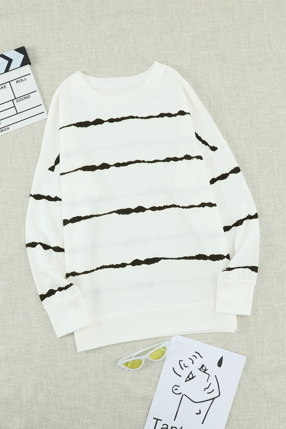 Women's White Tie-dye Stripes Sweatshirt