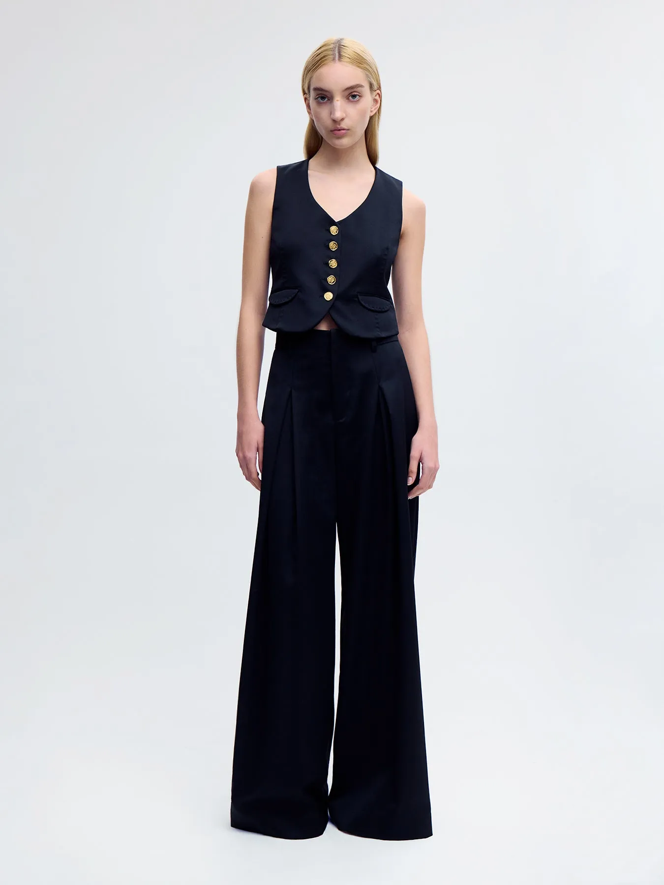 Wool Palazzo Pants in Black