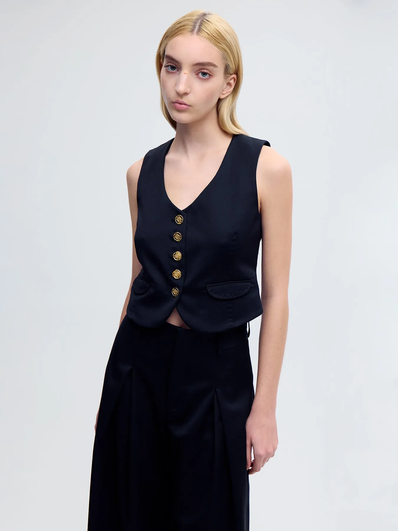 Wool Palazzo Pants in Black