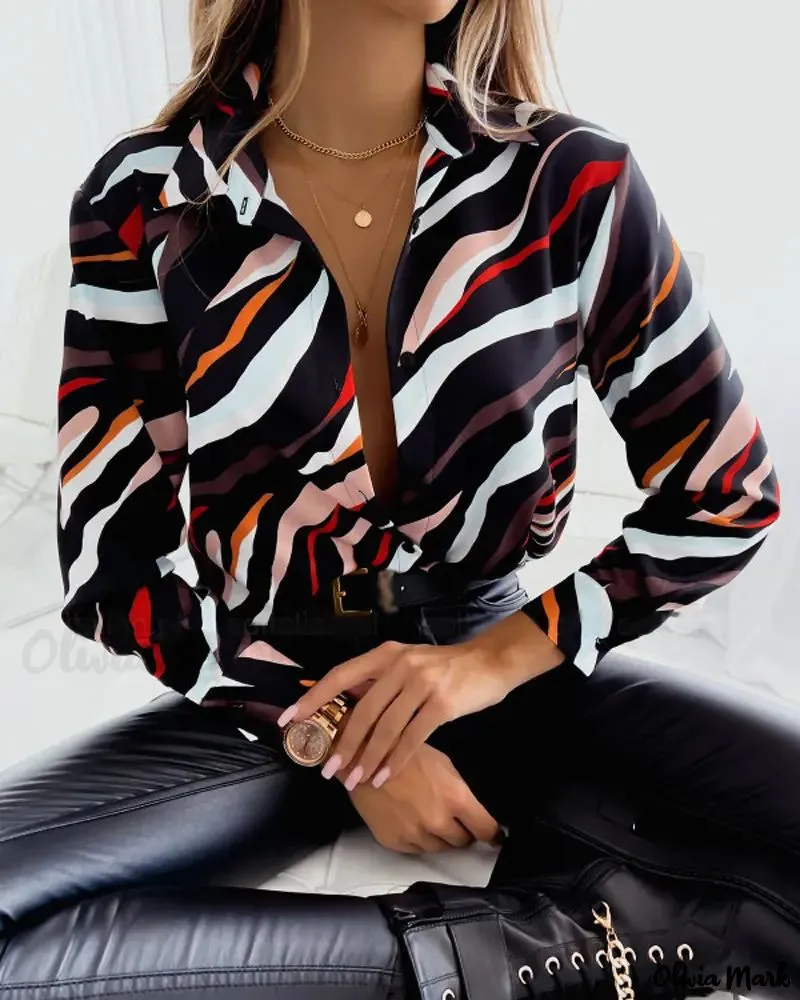 Xieyinshe - All-Over Print Long Sleeve Button-Up Shirt