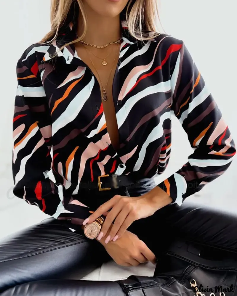Xieyinshe - All-Over Print Long Sleeve Button-Up Shirt