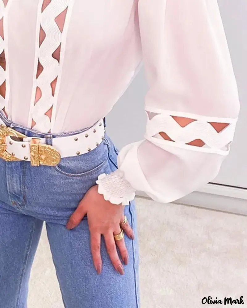 Xieyinshe - Contrast Lace Hollow Out Long Sleeve Top