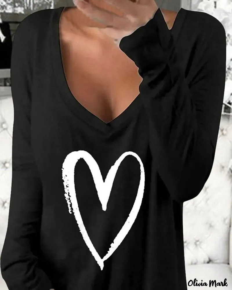 Xieyinshe - Heart Print Long Sleeve Blouse