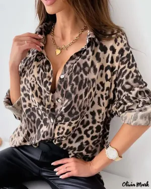 Xieyinshe - Long sleeve cheetah print top with buttons