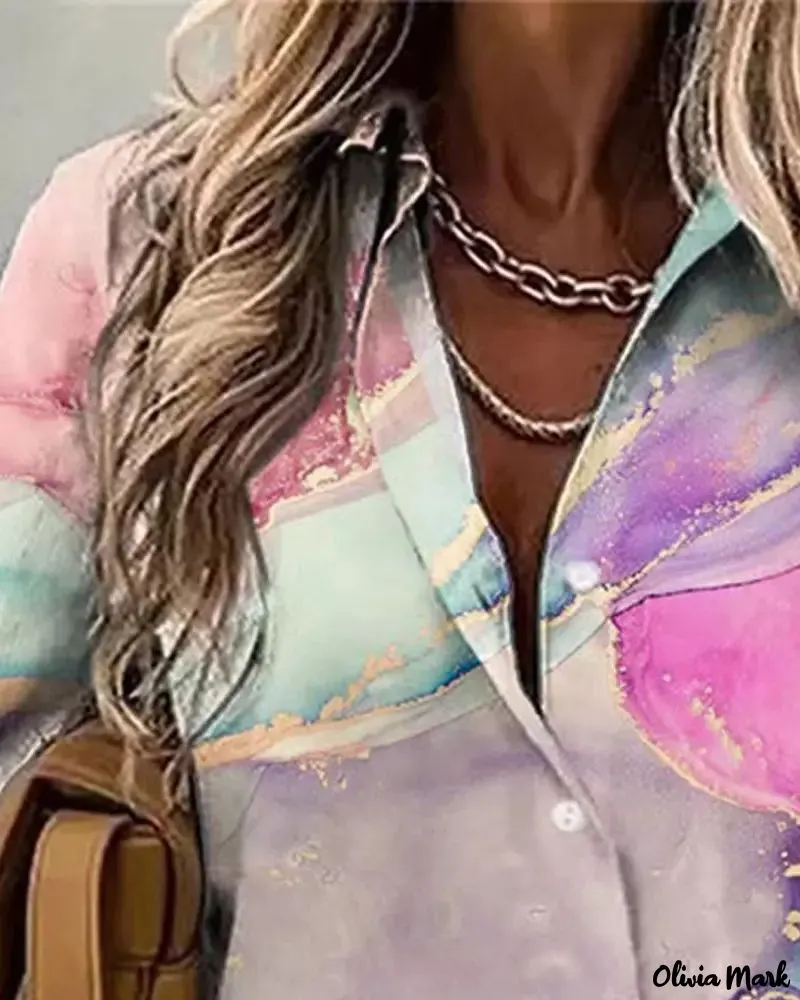 Xieyinshe - Marble Print Long Sleeve Button Down Shirt