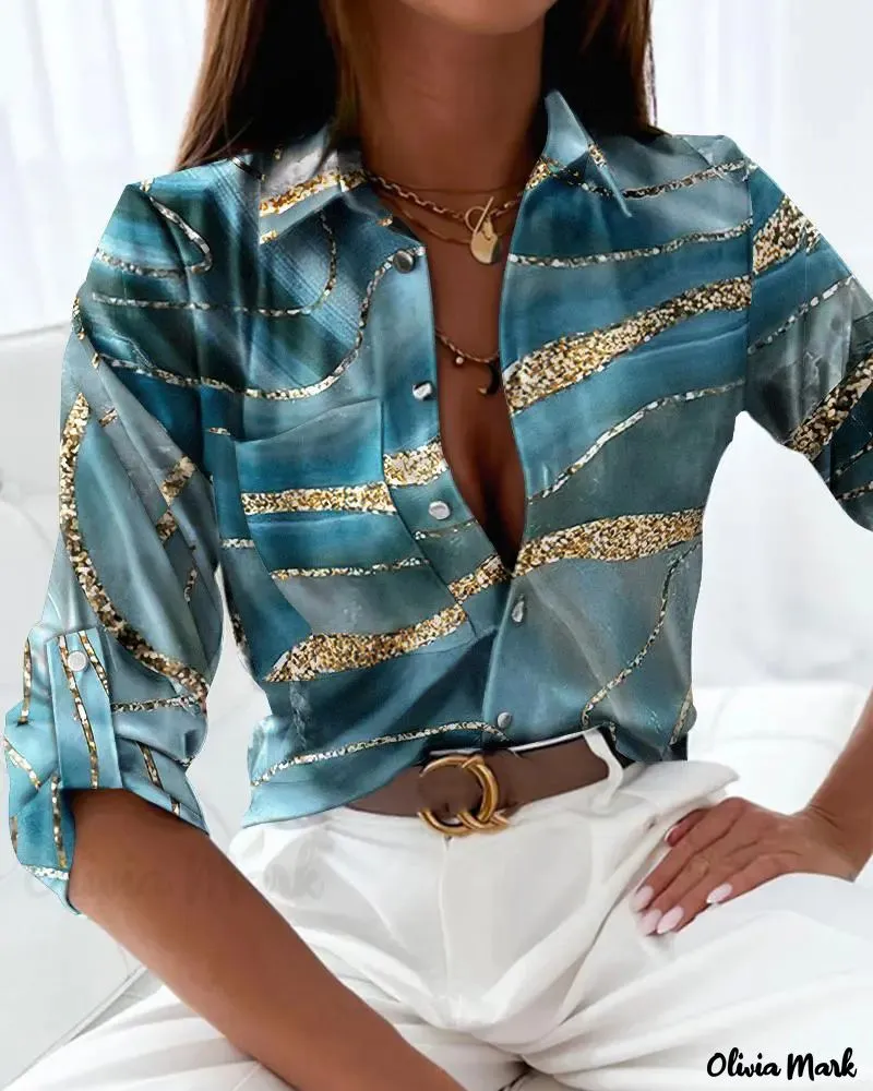 Xieyinshe - Marble Print Long Sleeve Button Down Shirt