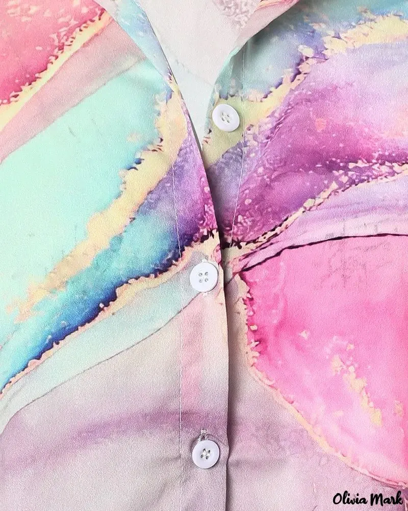 Xieyinshe - Marble Print Long Sleeve Button Down Shirt